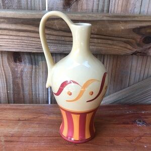 Vintage 90s Gail Pittman Hand Painted Siena Pattern Ceramic Oil Cruet Oil Holder